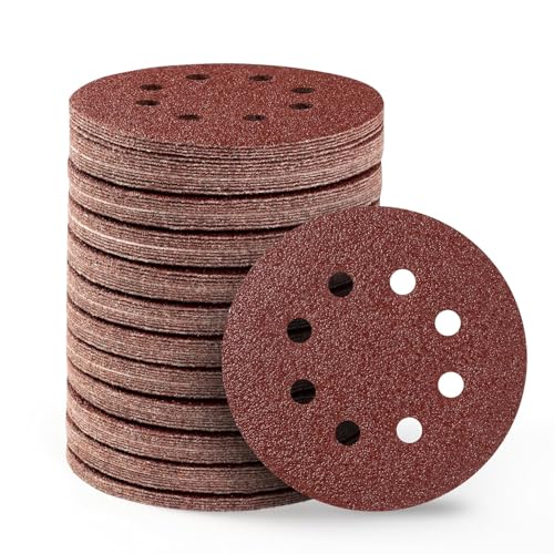 110 Pièces Disque Abrasif 125mm 8 Trous Grain 40 Adhésif Fort Disque Ponceuse Papier à Poncer Rond Pour Ponceuse Excentrique