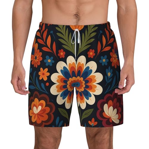 Pantalones cortos de baño para hombre casual con estampado geométrico de flores