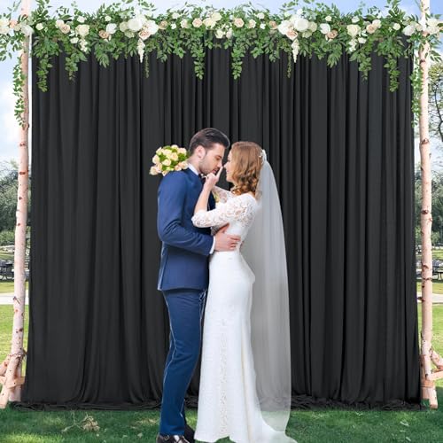 Image of 20x10ft Black Backdrop Curtain for Wedding Parties Wrinkle Free Fabric Black Drapes Backdrop Decoration for Baby Shower Birthday Photography Decoration 4 Panels, 5ft x 10ft