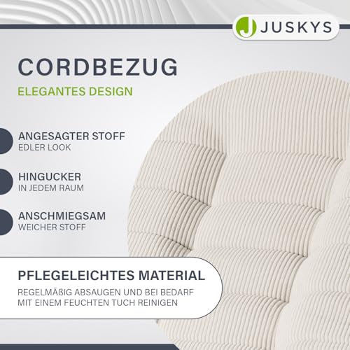 Juskys Relaxsessel Korsika - Ergonomisch & 360° drehbar, klappbar mit 5-lagiger Polsterung - Gemütlicher Cord Sessel für Wohnzimmer - Beige