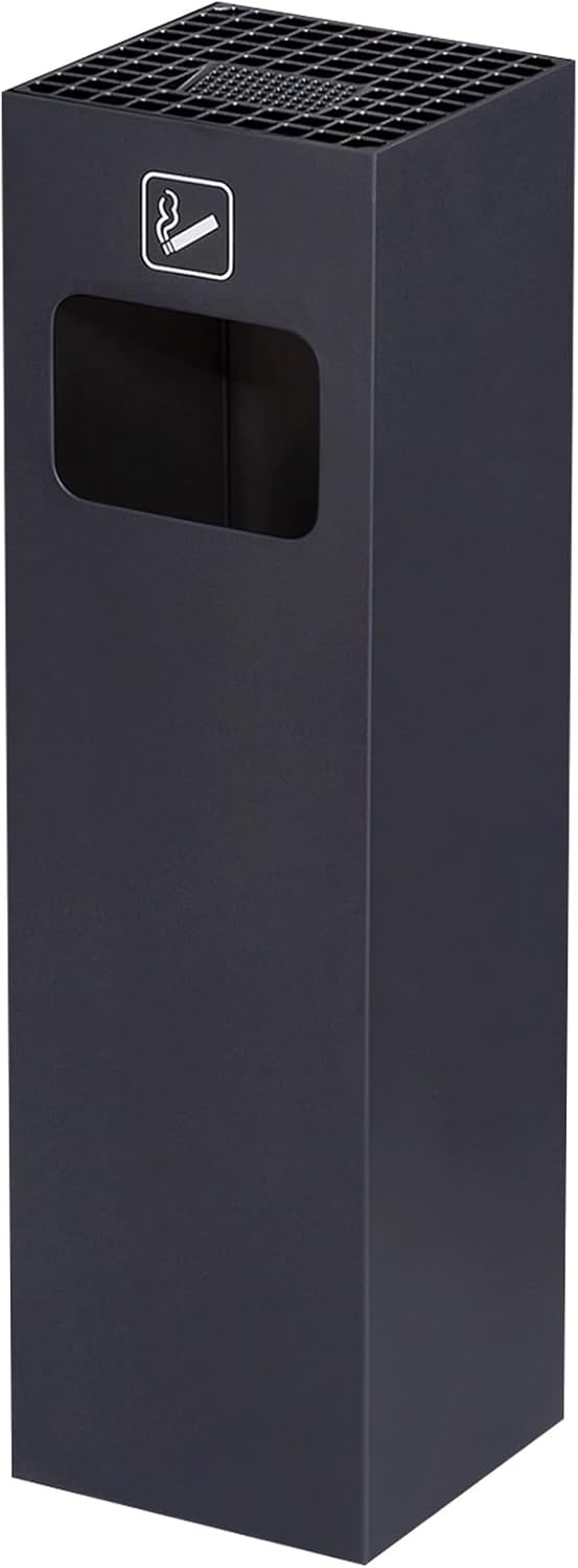 Standing Ashtray, Stainless Steel Material Cigarette Butt Receptacle, Outdoor Ashtray with Trash, Large Capacity, for Municipalities, Properties(Black)