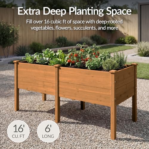 Image of Best Choice Products 72 inch x 24 inch x 30 inch Raised Garden Bed with Extra Deep 16 inch Depth, Elevated Wood Planter Box Stand for Backyard, Patio, Balcony, Natural Fir Wood - Acorn Brown