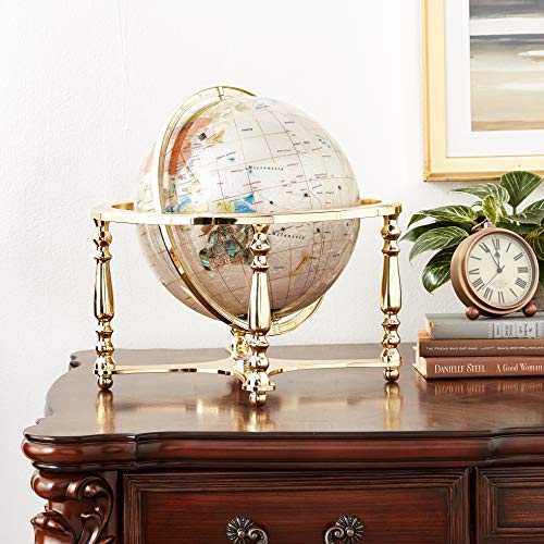 Unique Art 21-Inch Tall Pearl Ocean Table Top Gemstone World Globe With 4 Leg Gold Stand #TOP4