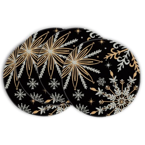 Artoid Mode Schwarz Gold Schneeflocken Weihnachten Runde Platzsets 4er...