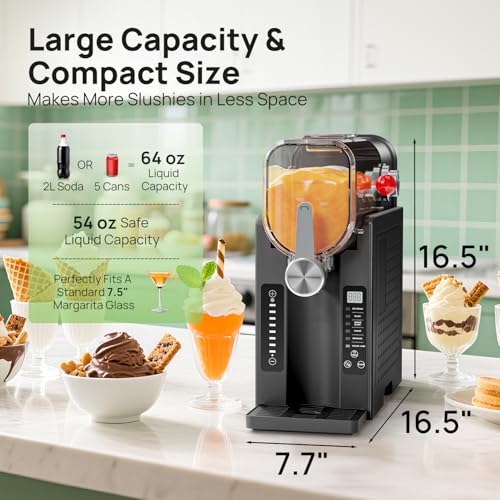 CHIVALZ Slush Machine, Frozen Drink Machine, No Ice Needed, 12H Pre-Scheduling, LED Display, Self-Cleaning, Makes Slushies, Milkshakes, Frappés & Cocktail, AD03, Black, 6 Preset Programs +1 Pack - Image 3