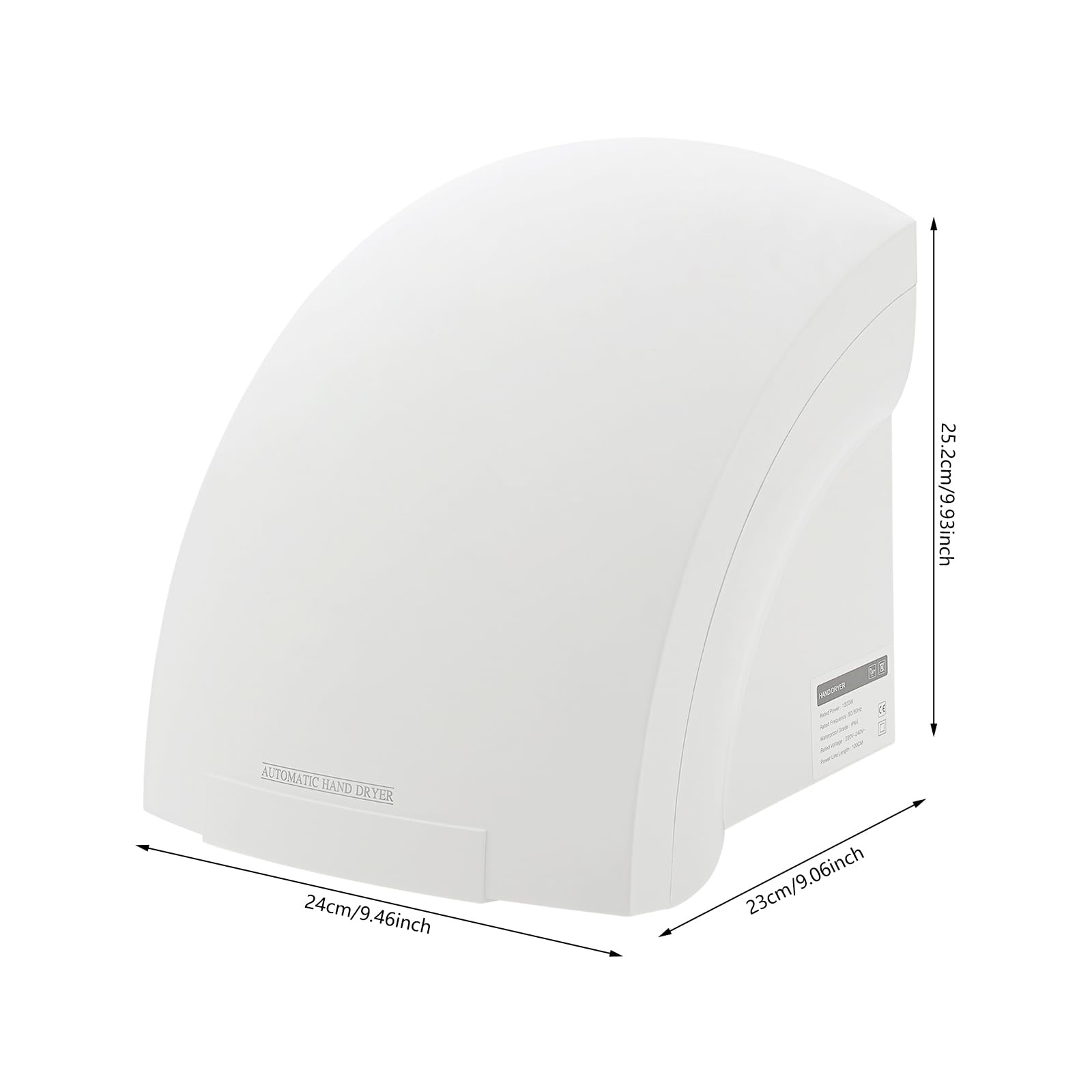 Secador de manos eléctrico con sensor infrarrojo automático, montaje en pared, sin contacto, para baño, aseos comerciales y domésticos, bajo ruido (70 db)