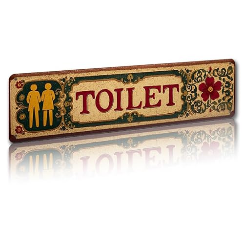 Homervip Decorative Tin Sign TOILET with MaleFemale Symbols Floral Ornament Vintage Rustic Folk Art Design 100% Aluminum Rustproof Corrosion Resistant for Bathroom Restroom Wall 4 * 16Inches
