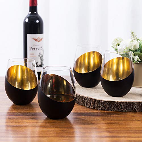 Mygift KIT2326BLK-X4 Matte Black & Gold Stemless Wine Glass Set Of 4, Elegant Anniversary Wine Glasses thumb #1