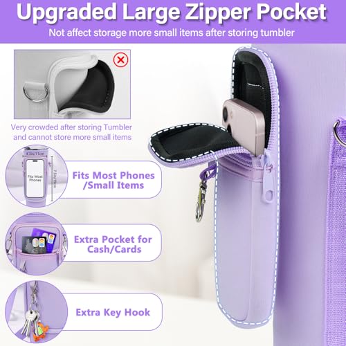 Image of Water Bottle Carrier Bag with Phone Pocket Compatible with Stanley /Meoky 40 oz Tumbler with Handle,Water Bottle Holder Pouch with Adjustable Strap Compatible with Stanley Cup Accessories,Purple