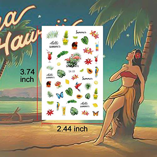 Hawaii Summer Nail Art Stickers Set 250+ Designs For Women Girls Kids, Viwieu Tropical 3D Fake Nail Decals Self-Adhesive Flamingo Cactus Beach Fruits Palm Tree For Holiday Gift Diy Manicure 8 Pack #TOP1