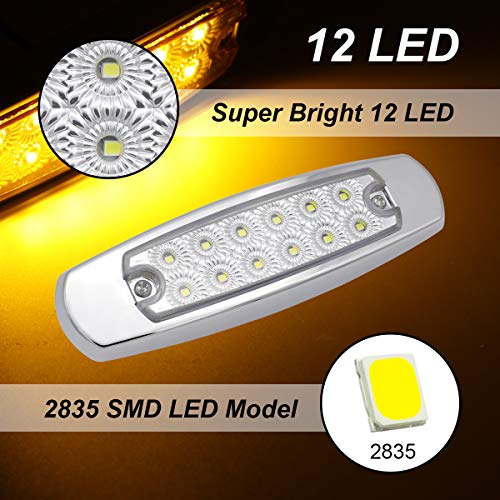 Tmh 20 Pcs 6.5 Inch Clear Lens Amber Side Marker Lights Sealed Surface Mount 12 Led With Chrome Bezel For Caravan Trailer Rv Truck Bus Lorry Flatbed Pickup 12V Dc Bb12 #TOP4