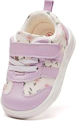 Toddler Girls Sneakers with Floral Print Non-slip First Walking Shoes | Infant First Walking Shoes, Lightweight Soft Sole, Canvas Tennis Shoes, Adjustable Hook-Loop Closure