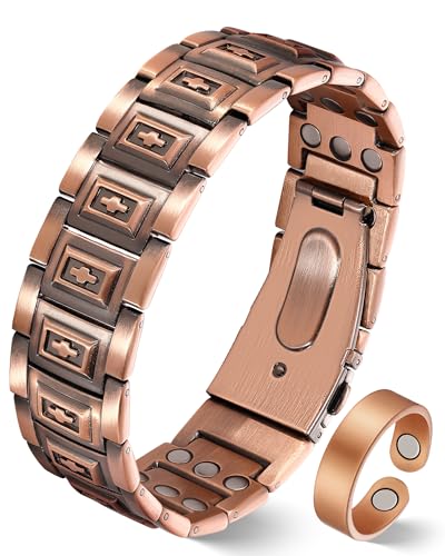 Jeracol Pure Copper Bracelet for Men, 3X Strength Magnetic Copper Cross Bracelets for Men with 3500 Gauss Magnets, Adjustable Length with Sizing Tool