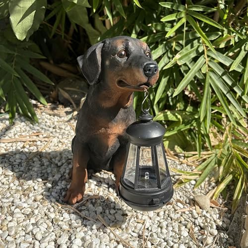 Yaoemei Garden Dog Statues Outdoor Decor, 10.6" Solar Light Dog Statue with Lantern, Puppy Solar Dog Figurine Sculpture for Outdoor Gardens Patio, Lawn, Yard, Housewarming Ornament Gift - Image 3