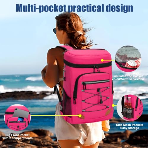 Image of Backpack Cooler Insulated Leakproof, Soft Cooler for Outdoor Camping Hiking | 7.5x13x18in, leakproof liner, waterproof oxford, multi pockets, wine opener, for camping hiking picnic fishing