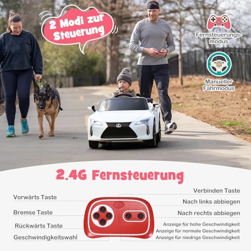 GOPLUS 12V Kinder Elektroauto Lexus LC500, Elektrofahrzeuge mit 2,4G Fernbedienung, Kinderauto Elektrisch mit 2 Türen & 2 Geschwindigkeiten & USB & Hupe & Musik, für Kinder 3-8 Jahren (weiß) – Bild 3