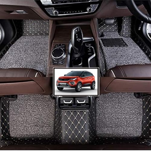 Image of Vahan Expo Premium 7D Car Mat Full Set for TATA Nexon Facelift 2020 || Luxury Leather Double-Stich 7D Car Floor Mat Complete Set || 100% Waterproof and Washable || Black
