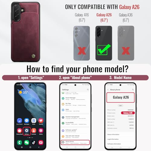 Vinich for Samsung Galaxy A26 Wallet Case with Card Holder, RFID Blocking Credit Slots Kickstand Shockproof Phone Cover Fit for Galaxy A26 6.7" Burgundy by Vinich - Used condition - Image 2