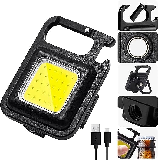 B.S BURHANI Enterprise_Rechargeable COB Keychain Work Light with 3 Lighting Modes, Magnetic Base, Keyring LED Torch Keychain Flashlights Mini Work Light for Workshop, Repairing, Emergency