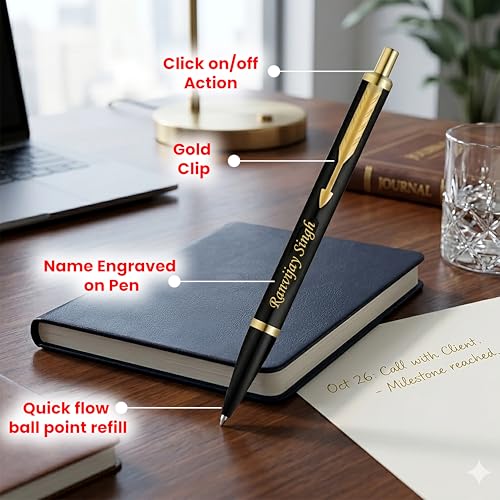 Image of SAVRI Personalized Parker Ball Pen Customized Name Engraved Pen Matte Black Blue Ink | Best Gift for Family, Friends, | Ideal for Corporate Gifting, Graduation, Anniversary & Special Occasions