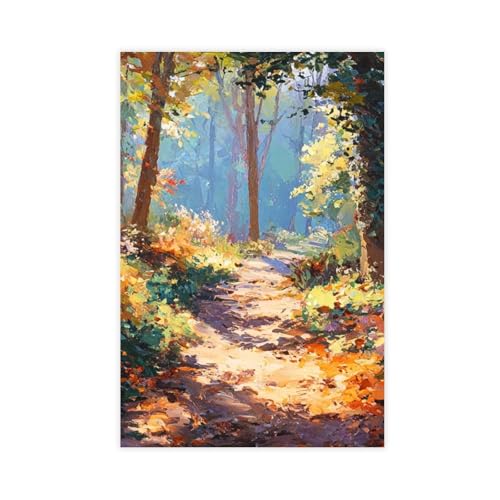 Peinture à l'huile de forêt et décoration murale arbres naturels sur toile