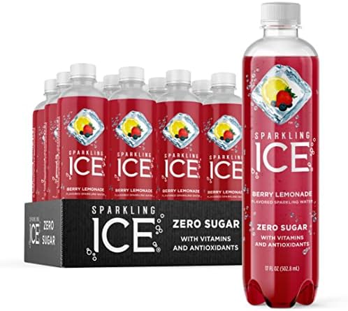 Sparkling Ice, Berry Lemonade Sparkling Water, Zero Sugar Flavored Water, with Vitamins and Antioxidants, Low Calorie Beverage, 17 fl oz Bottles (Pack of 12)
