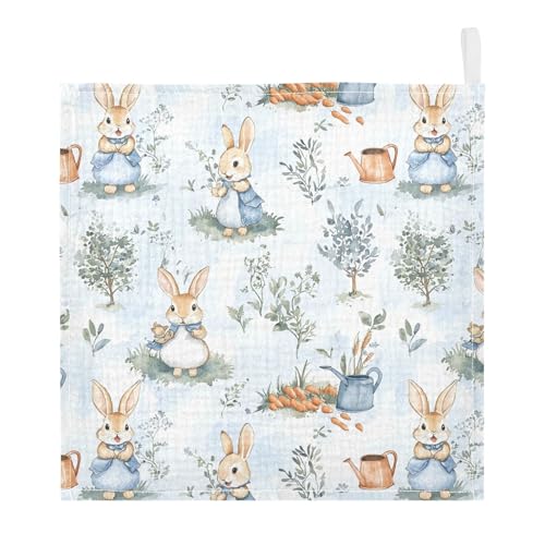 Image of vvfelixl Peter Bunny Friend Baby Burp Cloths Baby Muslin Washcloths for Boys Girls Cotton Babys Face Towel for Newborn Soft 11.8 X 11.8 in, 5 Pack