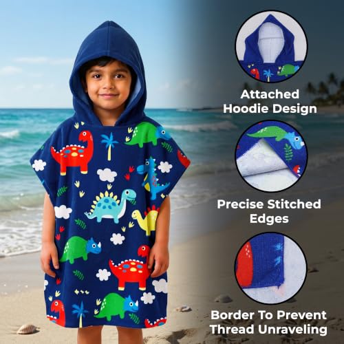 Image of Kids Poncho Towel 120x60 CM, Dinosaurs, Navy Blue