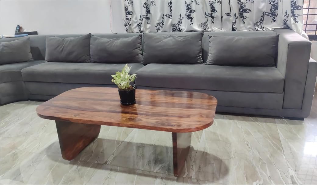 REDWOOD Solid Sheesham Wood Oval Centre Coffee Table for Living Room | Wooden Sofa Hall Tea/Teapoy Table for Home Office and Lounge | Rosewood, Walnut