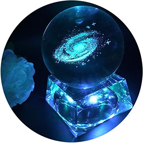 Excerando Galaxy Crystal Ball - Glass Ball Ornaments for Kids Night Lights with LED Lamp Base, Clear 80mm Glass Sphere Galaxy Lighting Gifts for Kids, Galaxy Lamp Childrens Night Lights