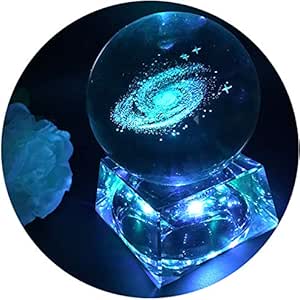 Galaxia Bola de cristal - Luces de noche para niños con base de lámpara LED, Claro 80mm Esfera de cristal Regalos para niños, Lámpara Galaxy lamparas infantiles