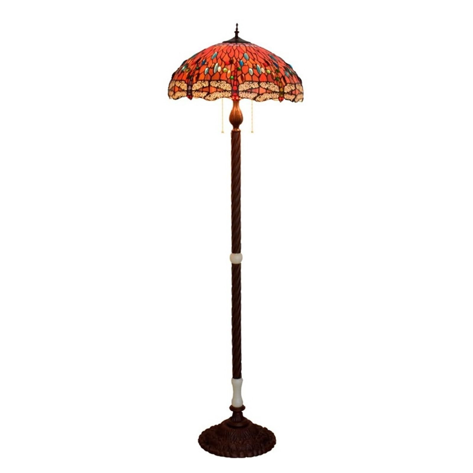 IUokLU Tiffany Pastoral Style Glass 20 Inch Floor Lamp Deco Living Room Restaurant Bar Red Dragonfly Jade Gift Standing Lamp (Warm White)