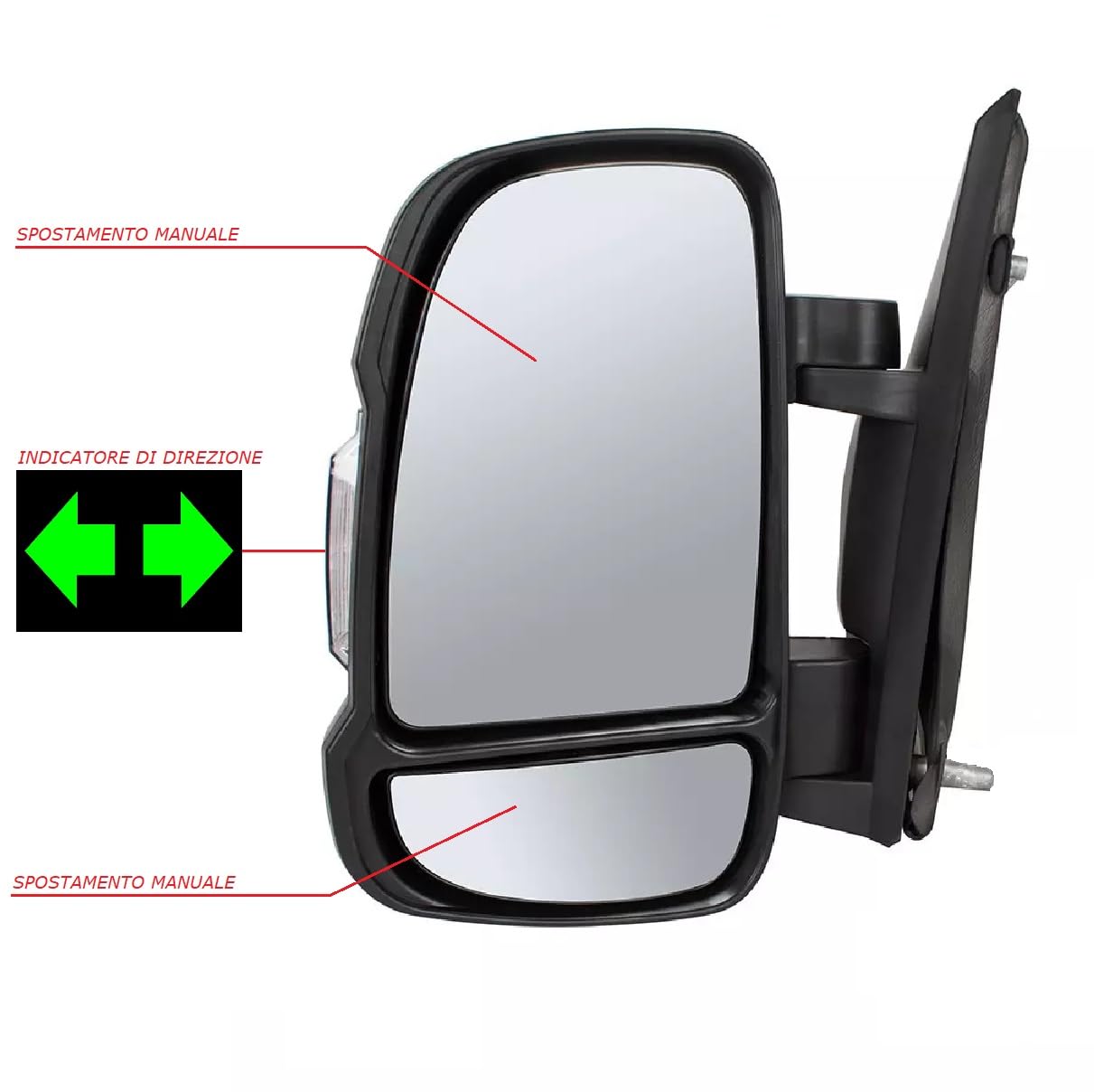 Specchietto Manuale Sinistro DUCATO Retrovisore SX Dal 2006-2024,Freccia Integrata Braccio Corto