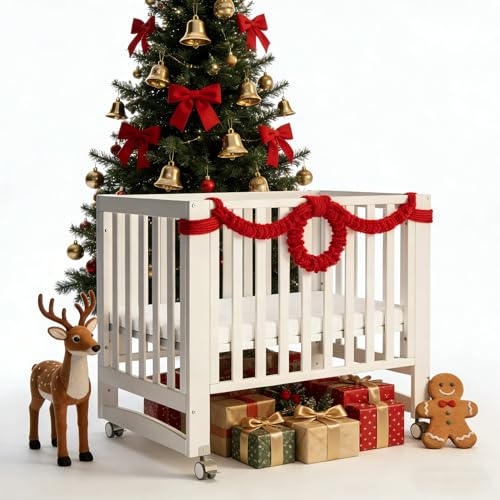 Image of MAMAZING EvoNest Baby Crib, 6 in 1 Convertible Mini Crib with Wheels, 100% New Zealand Solid Wood Growing Bed, 4 Adjustable Mattress Height, White