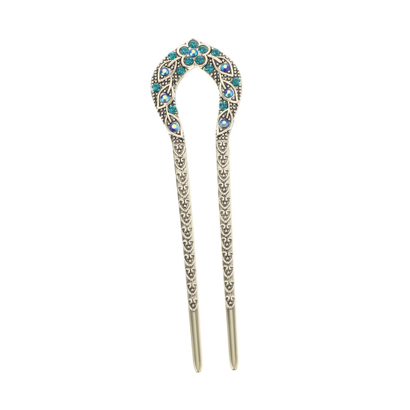 Forcina per Chignon a Doppia Punta Cristalli Incastonati Blu in Lega, Elegante Spilla per Chioma Donna, Accessorio per Feste Estive e Danze