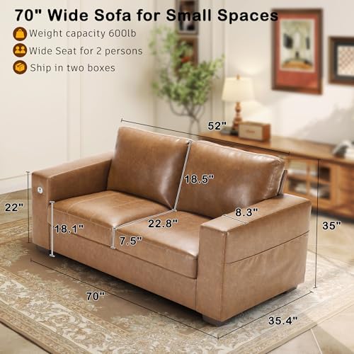 Image of Hanherry Faux Leather 70 inch Sofa for Living Room, Modern Comfy Sofa with Medium Firm Seat Cushion, Removable Cover,Wide Armrest,USB /Type-C Port,Couches for Small Space,Apartment