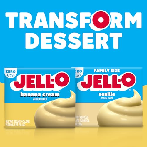 Image of Jell-O Zero Sugar Banana Cream Instant Pudding & Pie Filling Mix, Fat Free, Reduced Calorie Dessert for Pies, No-Bake & Baking Recipes, 0.9 oz (Pack of 6)