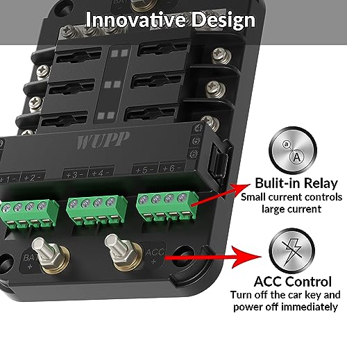 WUPP 12V Fuse Block with Relay, Automotive 6 Circuits Fuse and Relay Box With ACC Interface, Universal Fuse Block and Relay Kit for Cars Trucks Marine Boat - Image 5