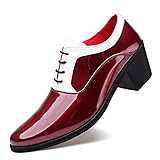 Santimon Men's Contrast Patent Leather Cuban Heel Oxfords Shoes for Wedding Dress Lace-up Shoes Red 10 US