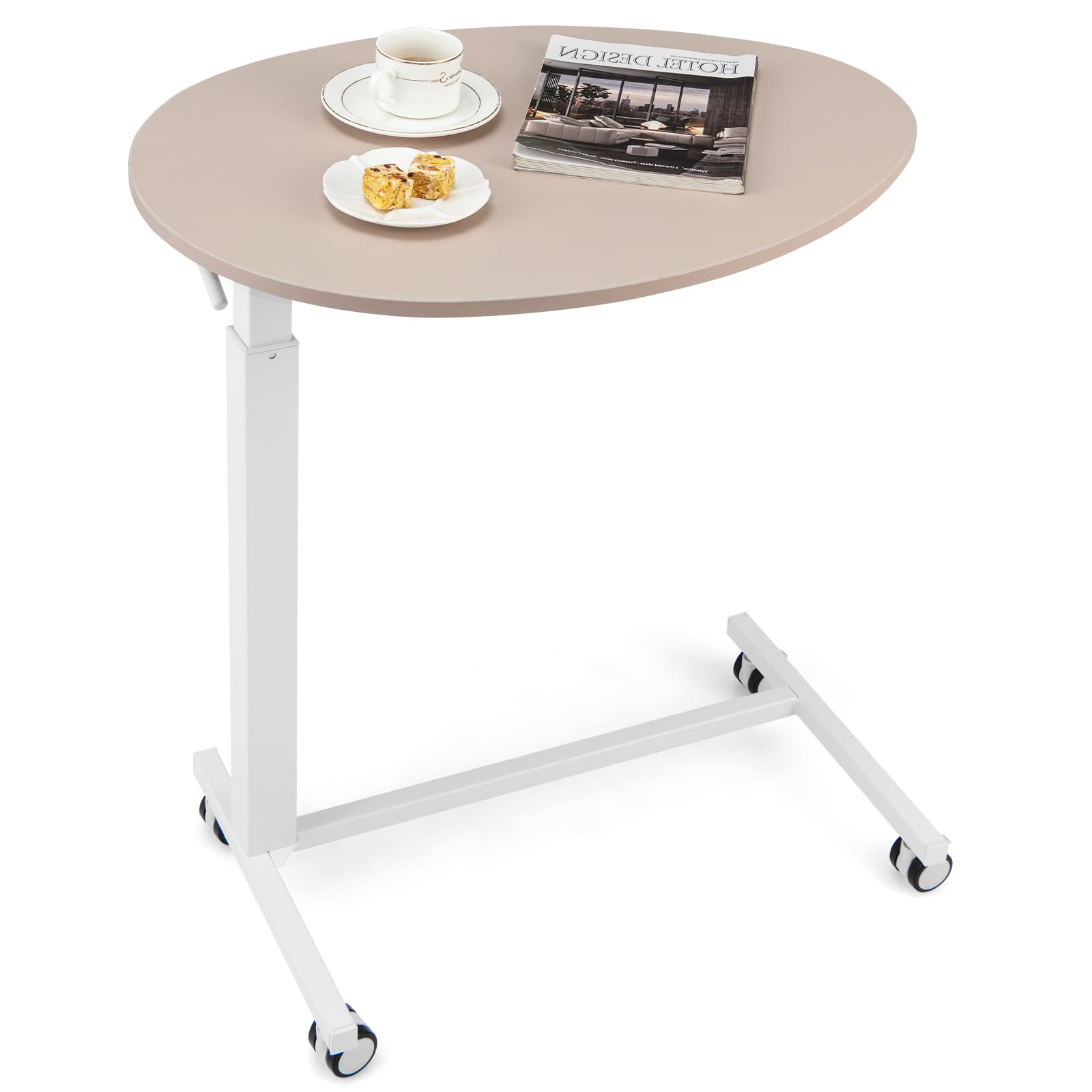 LIFEZEAL Mesa en Forma de C, Mesa Auxiliar Regulable con Palanca neumática, Altura Ajustable 74-108 cm, Mesa Lateral con 4 Ruedas para salón, Cocina, Comedor, MAX 75 kg