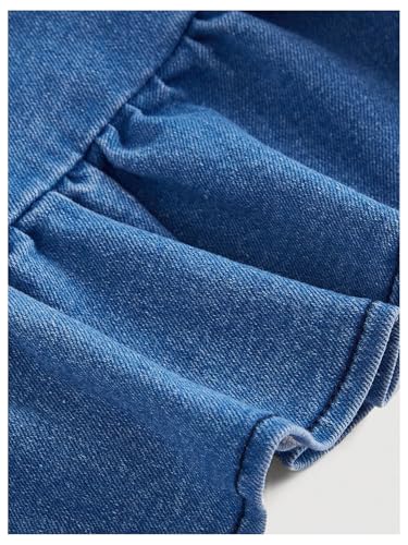 WDIRARA Women's Runched Tie Front Mini Denim Dress Ruffle Sleeveless Bodycon Cami Dresses4