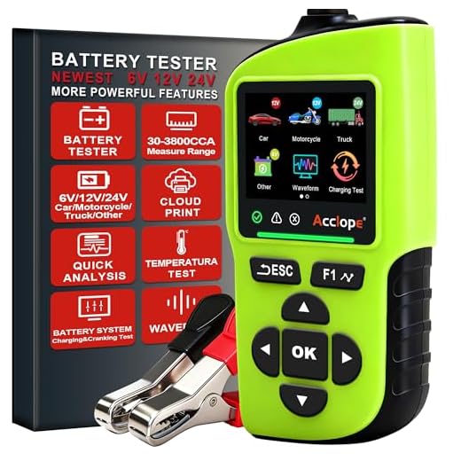 Acclope BT90 PRO - Comprobador de batería (6 V/12 V/24 V, capacidad de 2-360 Ah, 30-3800 CCA, para baterías AGM/EFB/GEL/LiFePO4, con impresión en la nube, sistema de arranque, prueba SOH/SOC, SAE/EN