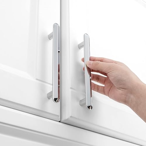 Miniatura 4 de KOOFIZO Paquete de 10 tiradores de barra biselada para armario, manija cromada para muebles, orificios centrales de 5 pulgadas5.039 in, accesorios