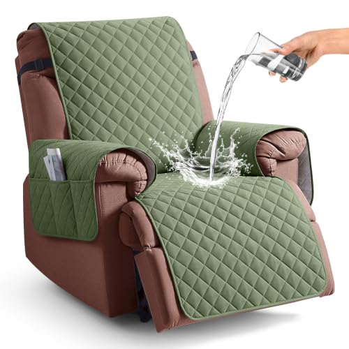 Image of KinCam 100% Waterproof Recliner Chair Cover, Reclining Couch Covers for Pets, Dogs, Recliner Couch Slipcover Furniture Protector with Elastic Straps for Kids(30 inch, Cactus Green)