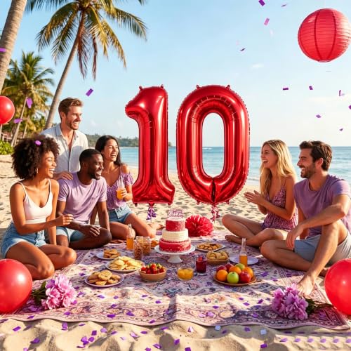 Image of Number Balloons Red Party Balloon - 40 Inch Large Number 10 Balloon, Numbers Balloon Birthday Decorations, Red Party Supplies for Anniversary