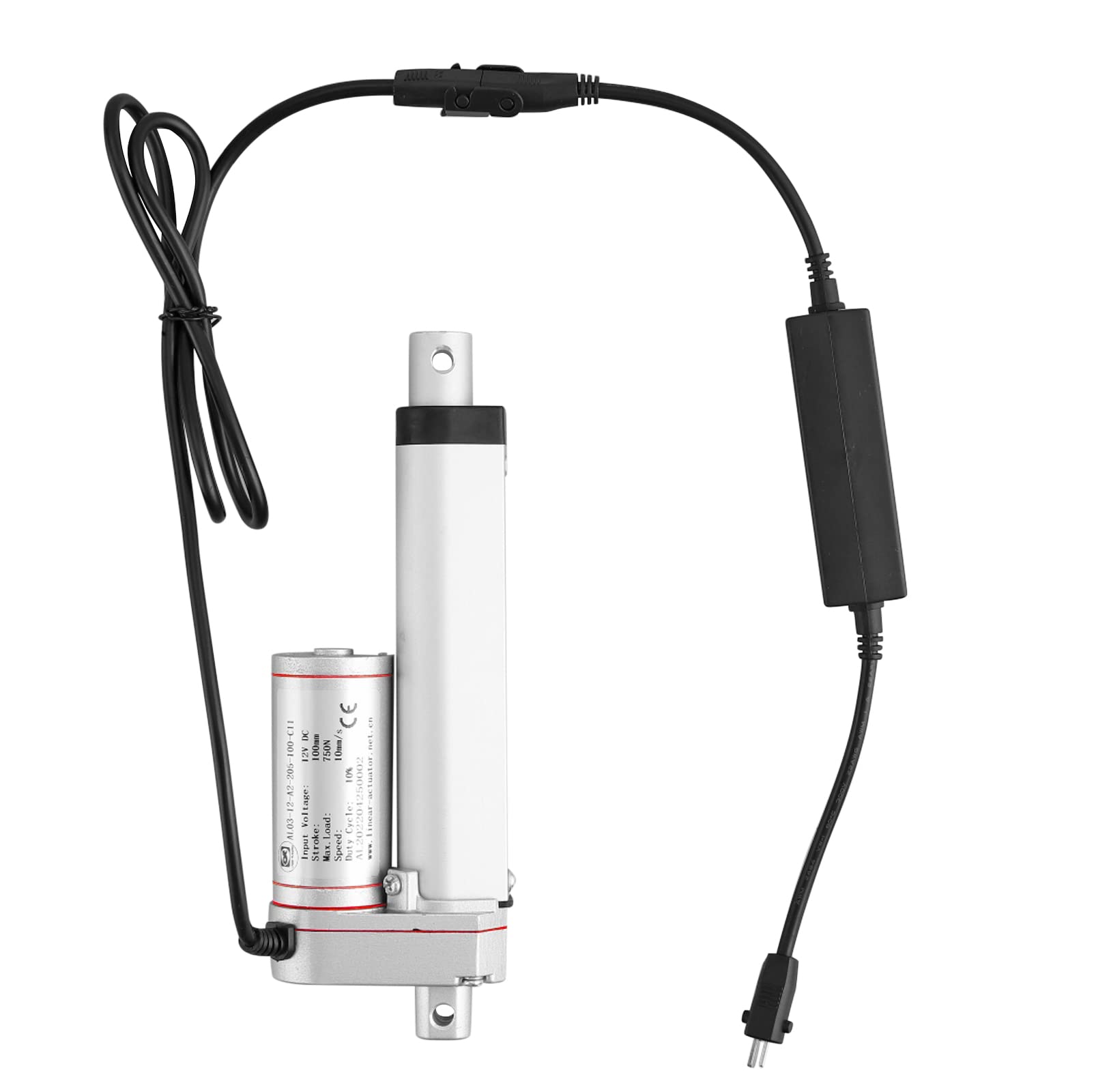 Linear Actuator DC 12V 750N 100mm + Drahtlose Fernbedienung Kit, Linearantrieb Motor Linearmotor Verstellantrieb Toröffner Elektro Zylinder Schubstangenmotor mit 2pcs Halterungen