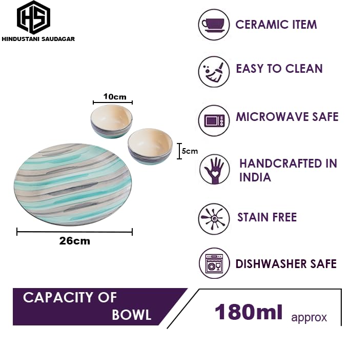 Image of HS HINDUSTANI SAUDAGAR Aqua Mist Ceramic Plate and Bowl dinnerware Sets Plates for Dinner Pasta Breakfast & katori Dinner Set Handcrafted Ideal Dining Table Kitchen Design for Daily use and Gifting.