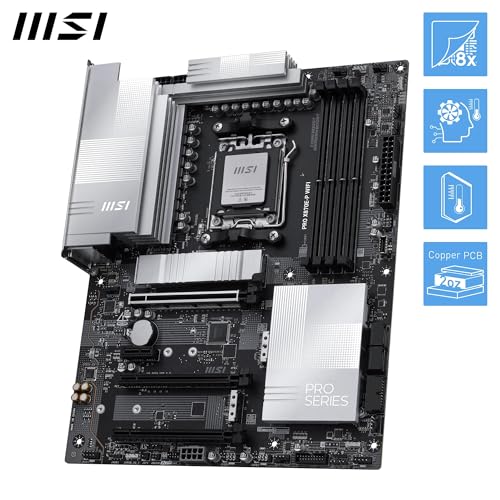 Image of MSI PRO X870E-P WiFi Motherboard, ATX - Supports AMD Ryzen 9000 /8000 / 7000 Processors, AM5-60A SPS VRM, DDR5 Memory Boost (8200+ MT /s OC), PCIe 5.0 x16 & 4.0 x16, M.2 Gen5, Wi-Fi 7, 5G LAN