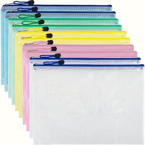 Bolsa de malha com zíper A4-34,3 x 24 cm Bolsas de plástico com zíper para organização - Sacos de documentos com zíper - Bolsa com zíper tamanho carta 10 peças