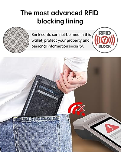 Image of Teskyer Slim Minimalist Wallet for Men, RFID Front Pocket Card Holder | Ultra Slim Front Pocket Design, 8 Card Slots, RFID Protection, Smooth Faux Leather for Everyday Carry